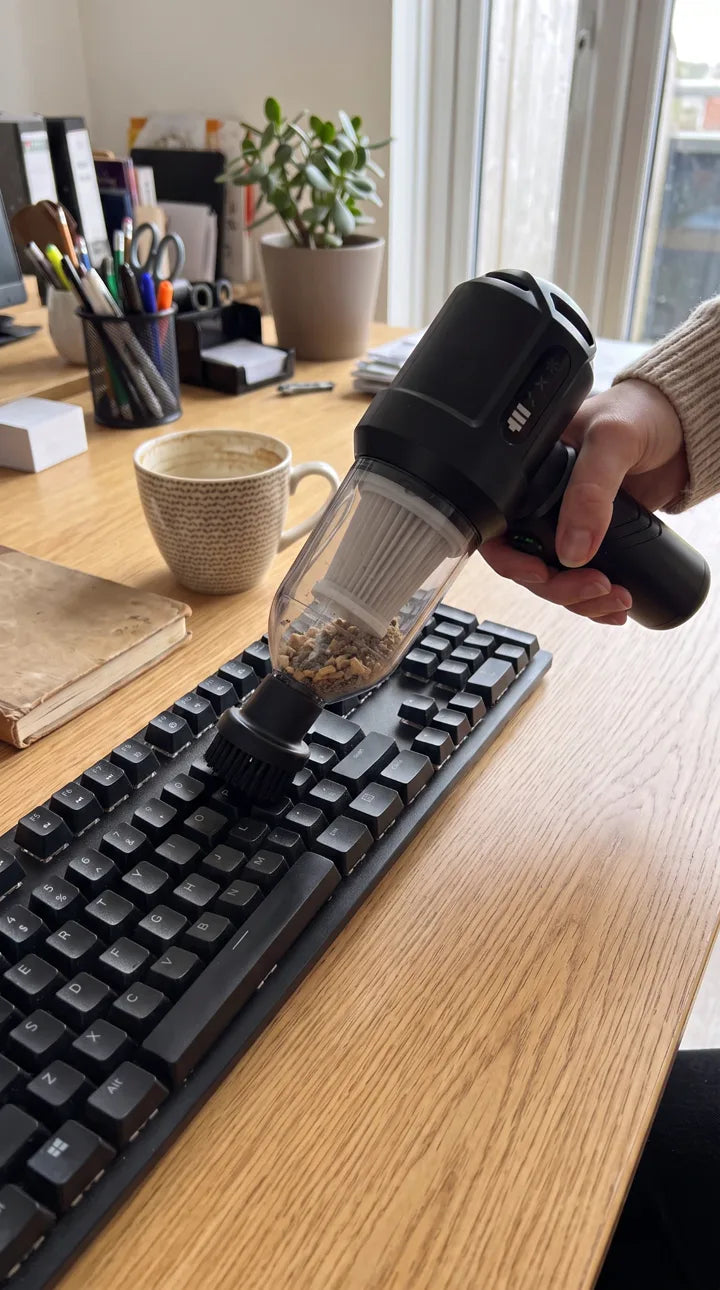 Limpiando un teclado con el cepillo del aspirador Nocturair